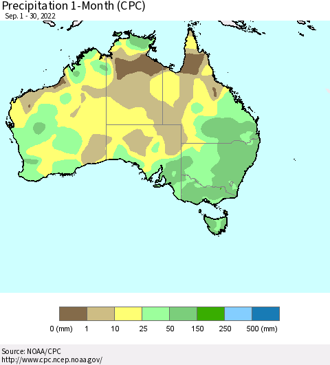 Australia Precipitation 1-Month (CPC) Thematic Map For 9/1/2022 - 9/30/2022