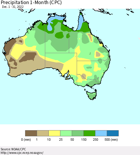 Australia Precipitation 1-Month (CPC) Thematic Map For 12/1/2022 - 12/31/2022