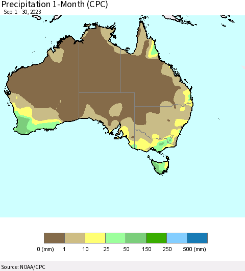 Australia Precipitation 1-Month (CPC) Thematic Map For 9/1/2023 - 9/30/2023