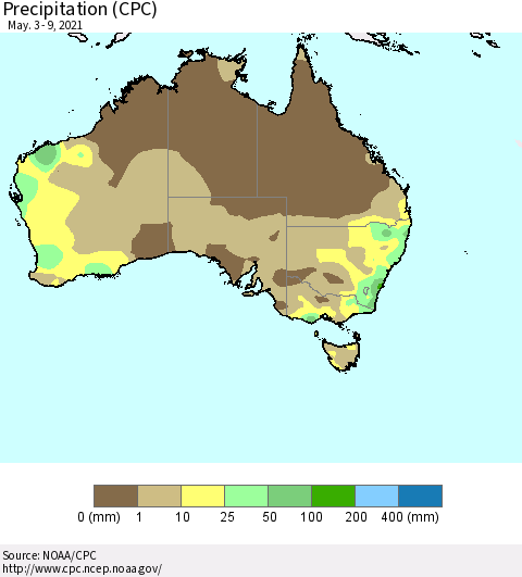 Australia Precipitation (CPC) Thematic Map For 5/3/2021 - 5/9/2021