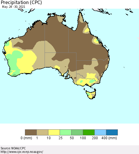 Australia Precipitation (CPC) Thematic Map For 5/24/2021 - 5/30/2021