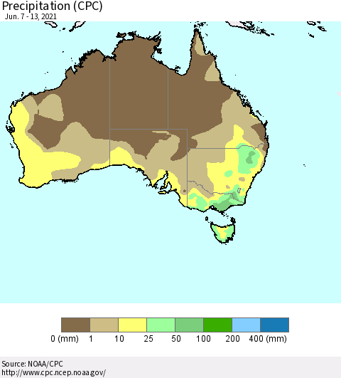 Australia Precipitation (CPC) Thematic Map For 6/7/2021 - 6/13/2021