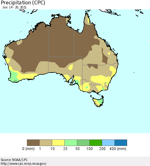 Australia Precipitation (CPC) Thematic Map For 6/14/2021 - 6/20/2021