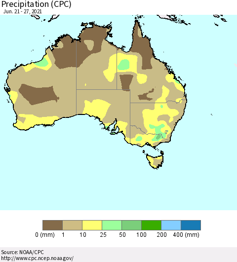 Australia Precipitation (CPC) Thematic Map For 6/21/2021 - 6/27/2021
