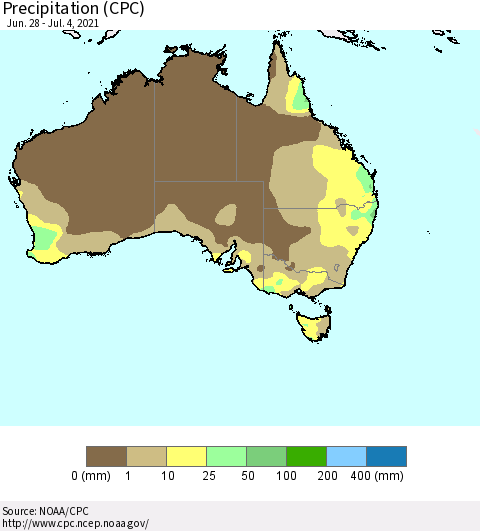 Australia Precipitation (CPC) Thematic Map For 6/28/2021 - 7/4/2021