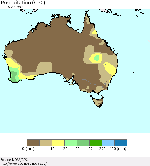Australia Precipitation (CPC) Thematic Map For 7/5/2021 - 7/11/2021