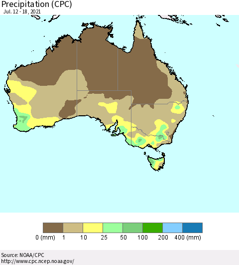 Australia Precipitation (CPC) Thematic Map For 7/12/2021 - 7/18/2021