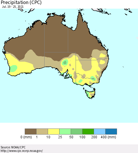 Australia Precipitation (CPC) Thematic Map For 7/19/2021 - 7/25/2021