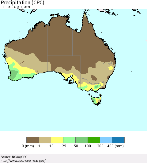 Australia Precipitation (CPC) Thematic Map For 7/26/2021 - 8/1/2021