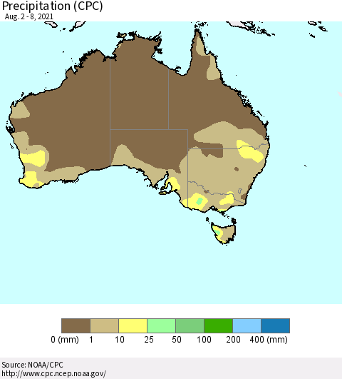 Australia Precipitation (CPC) Thematic Map For 8/2/2021 - 8/8/2021