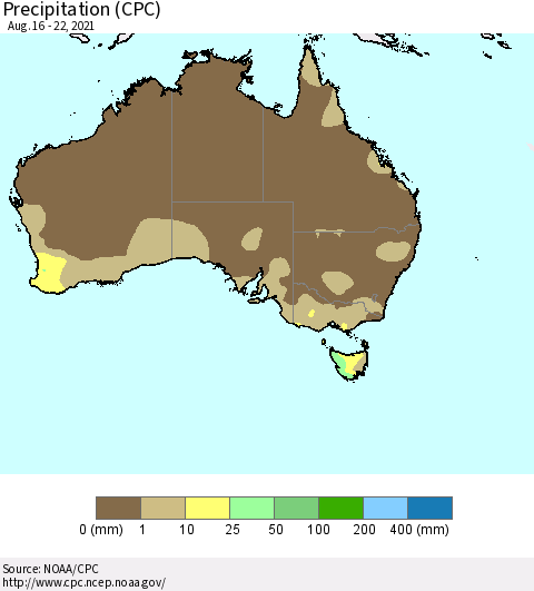Australia Precipitation (CPC) Thematic Map For 8/16/2021 - 8/22/2021
