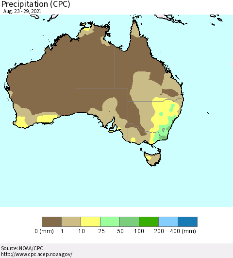 Australia Precipitation (CPC) Thematic Map For 8/23/2021 - 8/29/2021