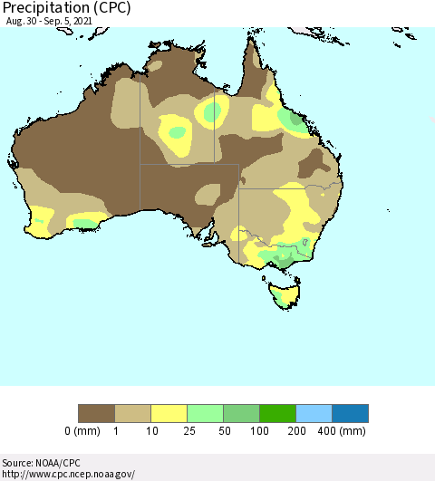 Australia Precipitation (CPC) Thematic Map For 8/30/2021 - 9/5/2021