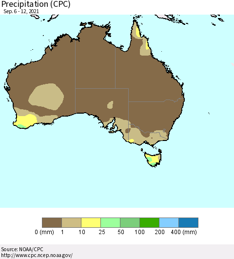 Australia Precipitation (CPC) Thematic Map For 9/6/2021 - 9/12/2021