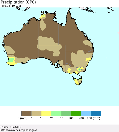 Australia Precipitation (CPC) Thematic Map For 9/13/2021 - 9/19/2021