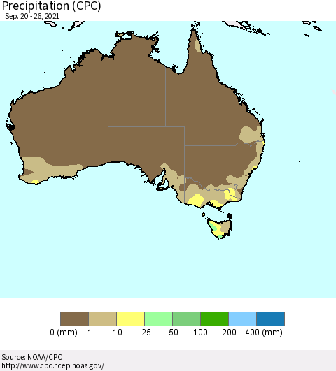 Australia Precipitation (CPC) Thematic Map For 9/20/2021 - 9/26/2021