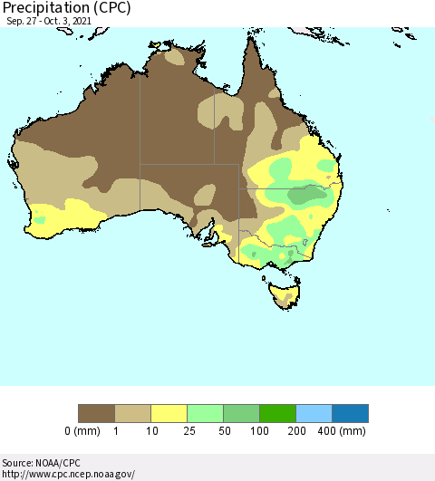 Australia Precipitation (CPC) Thematic Map For 9/27/2021 - 10/3/2021