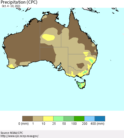 Australia Precipitation (CPC) Thematic Map For 10/4/2021 - 10/10/2021