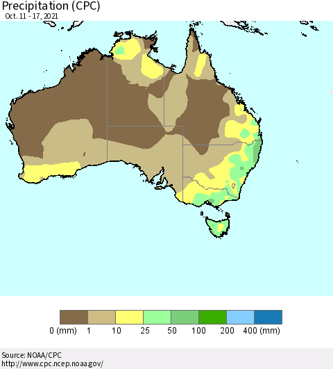 Australia Precipitation (CPC) Thematic Map For 10/11/2021 - 10/17/2021