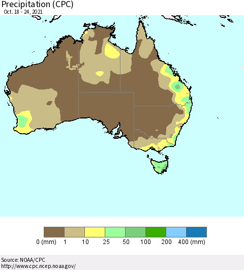 Australia Precipitation (CPC) Thematic Map For 10/18/2021 - 10/24/2021