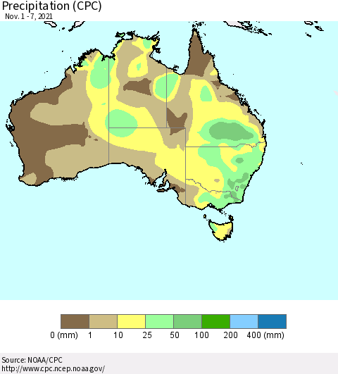 Australia Precipitation (CPC) Thematic Map For 11/1/2021 - 11/7/2021