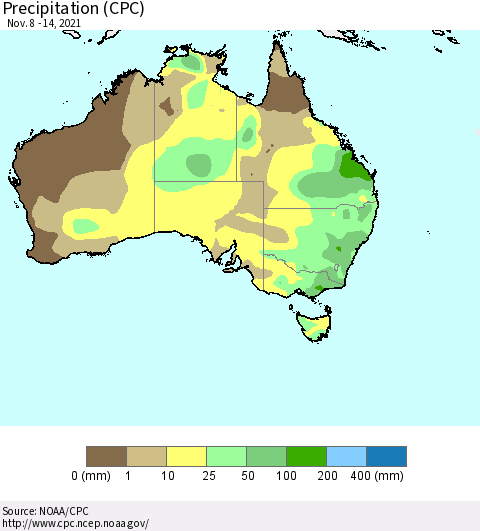 Australia Precipitation (CPC) Thematic Map For 11/8/2021 - 11/14/2021