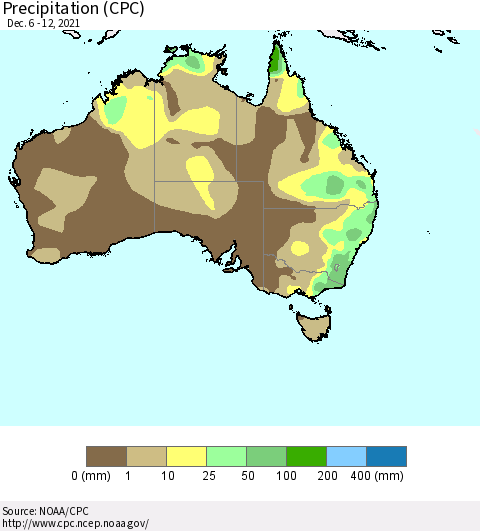 Australia Precipitation (CPC) Thematic Map For 12/6/2021 - 12/12/2021