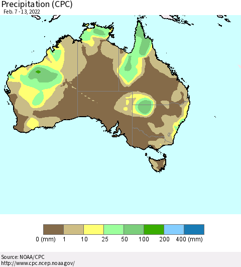 Australia Precipitation (CPC) Thematic Map For 2/7/2022 - 2/13/2022