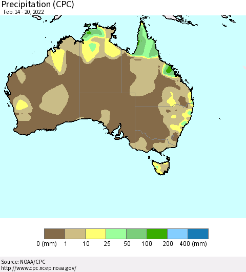 Australia Precipitation (CPC) Thematic Map For 2/14/2022 - 2/20/2022