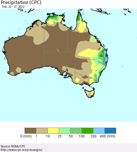 Australia Precipitation (CPC) Thematic Map For 2/21/2022 - 2/27/2022