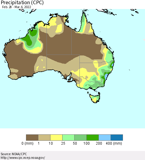 Australia Precipitation (CPC) Thematic Map For 2/28/2022 - 3/6/2022