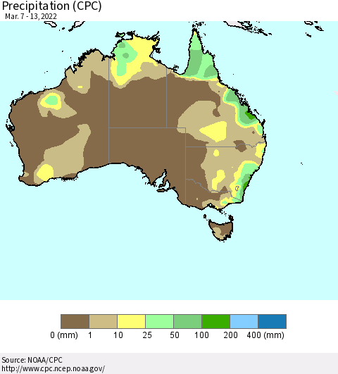 Australia Precipitation (CPC) Thematic Map For 3/7/2022 - 3/13/2022