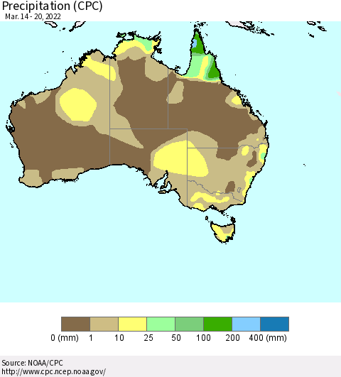 Australia Precipitation (CPC) Thematic Map For 3/14/2022 - 3/20/2022