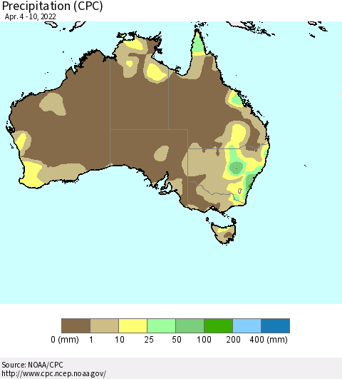 Australia Precipitation (CPC) Thematic Map For 4/4/2022 - 4/10/2022