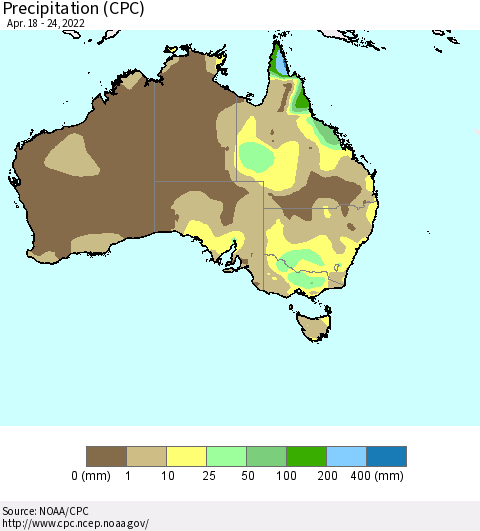 Australia Precipitation (CPC) Thematic Map For 4/18/2022 - 4/24/2022