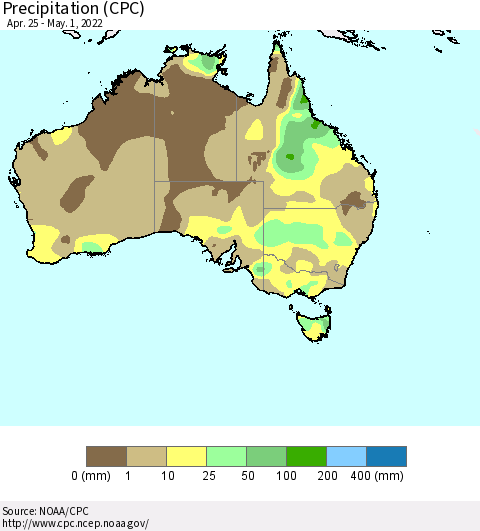 Australia Precipitation (CPC) Thematic Map For 4/25/2022 - 5/1/2022