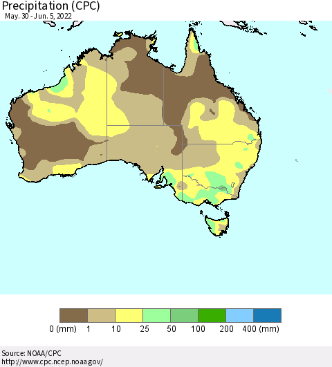 Australia Precipitation (CPC) Thematic Map For 5/30/2022 - 6/5/2022
