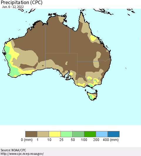 Australia Precipitation (CPC) Thematic Map For 6/6/2022 - 6/12/2022