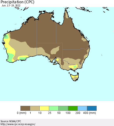 Australia Precipitation (CPC) Thematic Map For 6/13/2022 - 6/19/2022