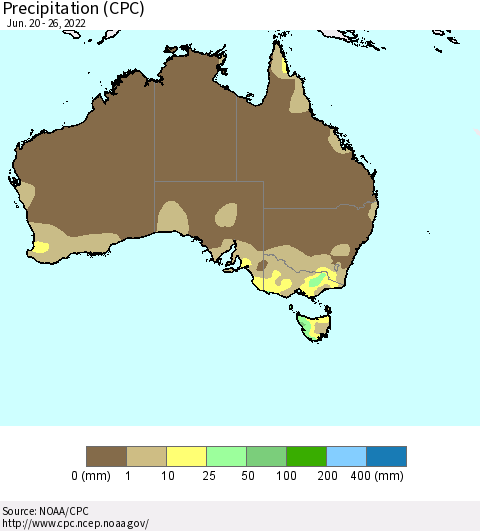 Australia Precipitation (CPC) Thematic Map For 6/20/2022 - 6/26/2022