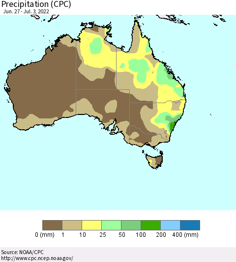 Australia Precipitation (CPC) Thematic Map For 6/27/2022 - 7/3/2022
