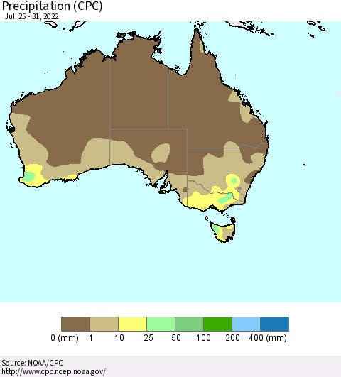 Australia Precipitation (CPC) Thematic Map For 7/25/2022 - 7/31/2022
