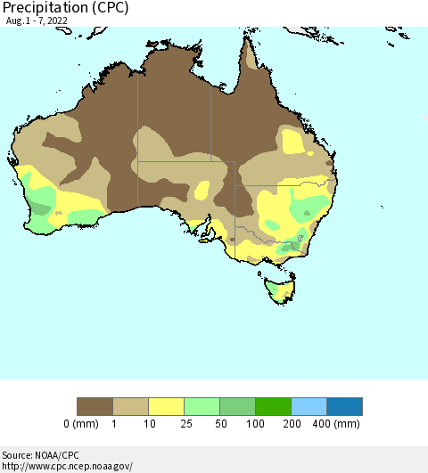 Australia Precipitation (CPC) Thematic Map For 8/1/2022 - 8/7/2022