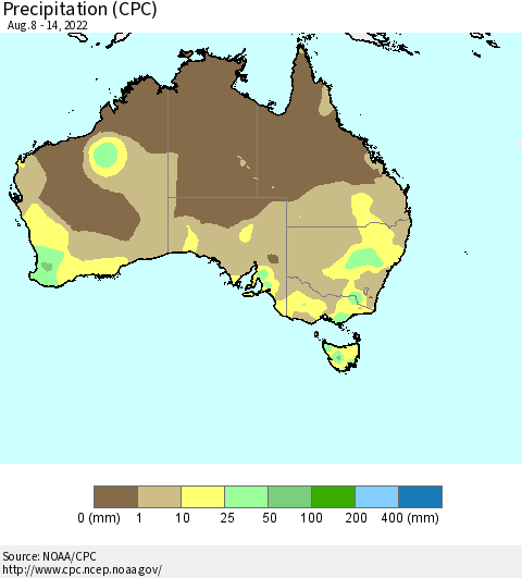 Australia Precipitation (CPC) Thematic Map For 8/8/2022 - 8/14/2022