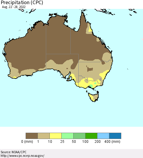 Australia Precipitation (CPC) Thematic Map For 8/22/2022 - 8/28/2022