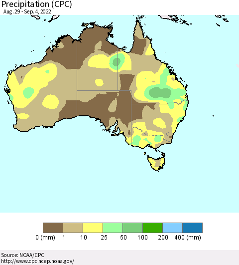 Australia Precipitation (CPC) Thematic Map For 8/29/2022 - 9/4/2022
