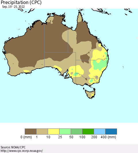 Australia Precipitation (CPC) Thematic Map For 9/19/2022 - 9/25/2022