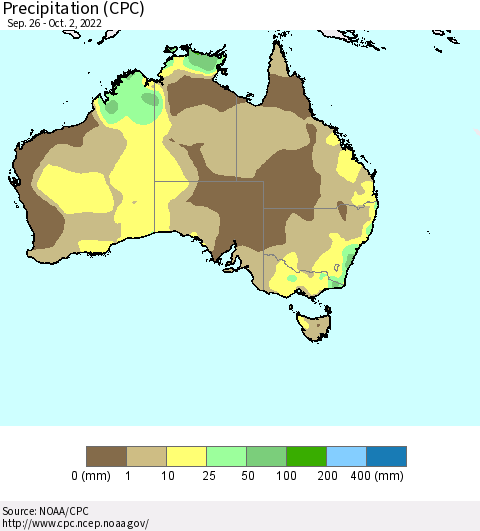 Australia Precipitation (CPC) Thematic Map For 9/26/2022 - 10/2/2022
