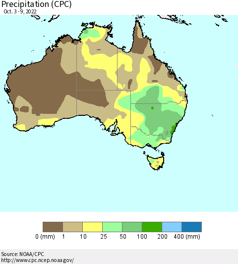 Australia Precipitation (CPC) Thematic Map For 10/3/2022 - 10/9/2022
