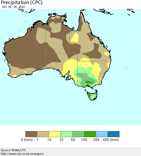Australia Precipitation (CPC) Thematic Map For 10/10/2022 - 10/16/2022